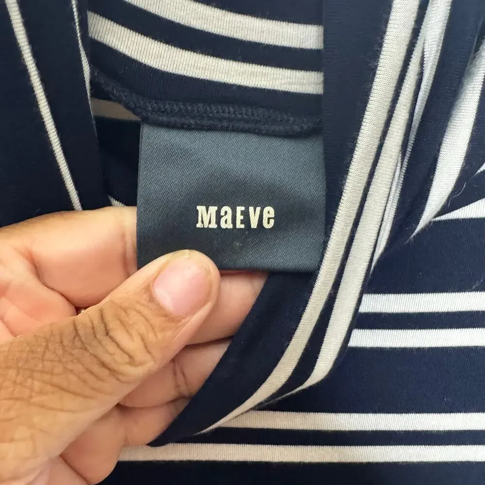 Maeve Anthropologie Striped Turtleneck Swing Dress Women’s SP‎ Blue Long Sleeve